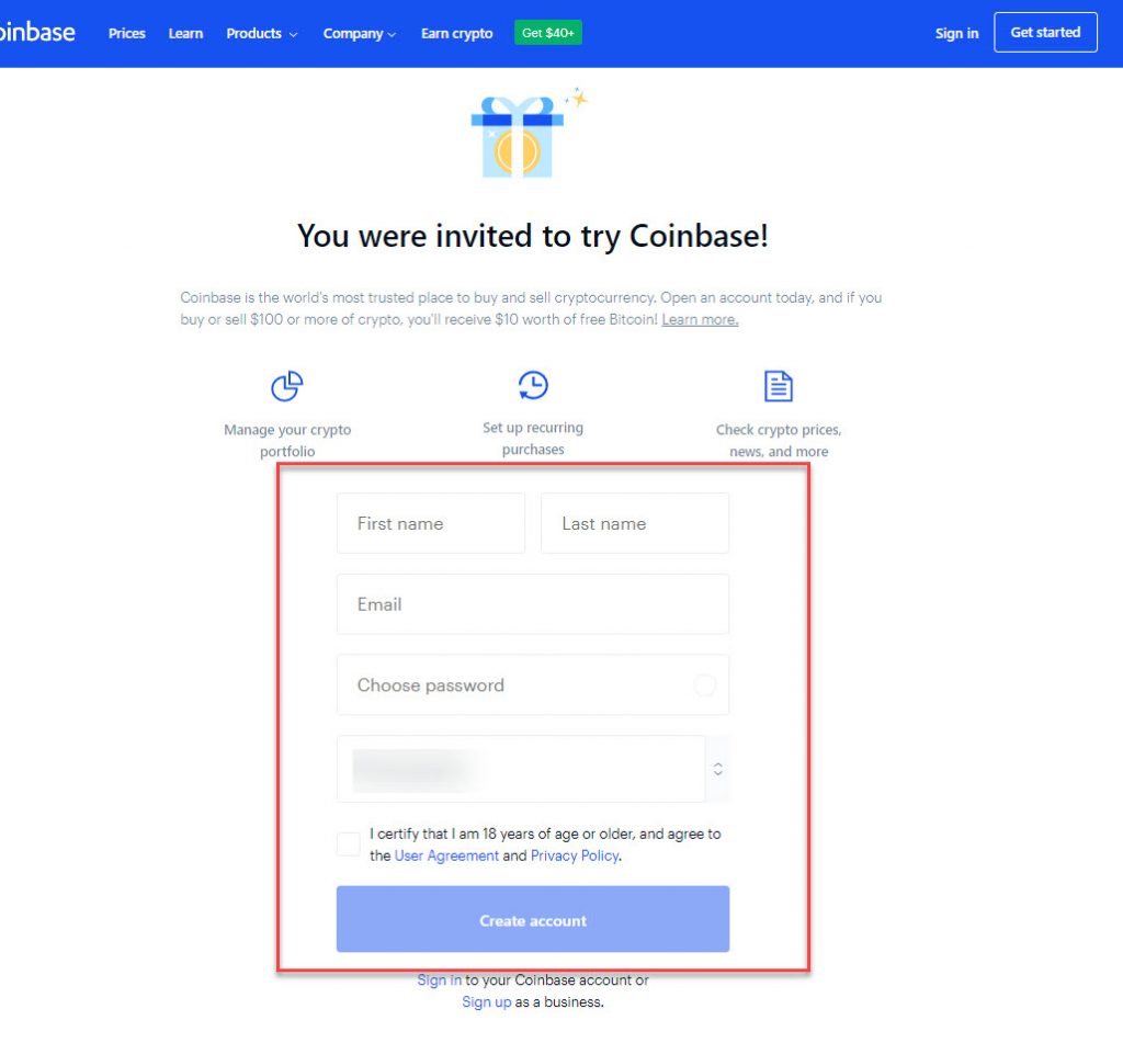 How to enter your coinbase details