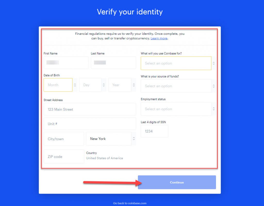 Verify identity on coinbase